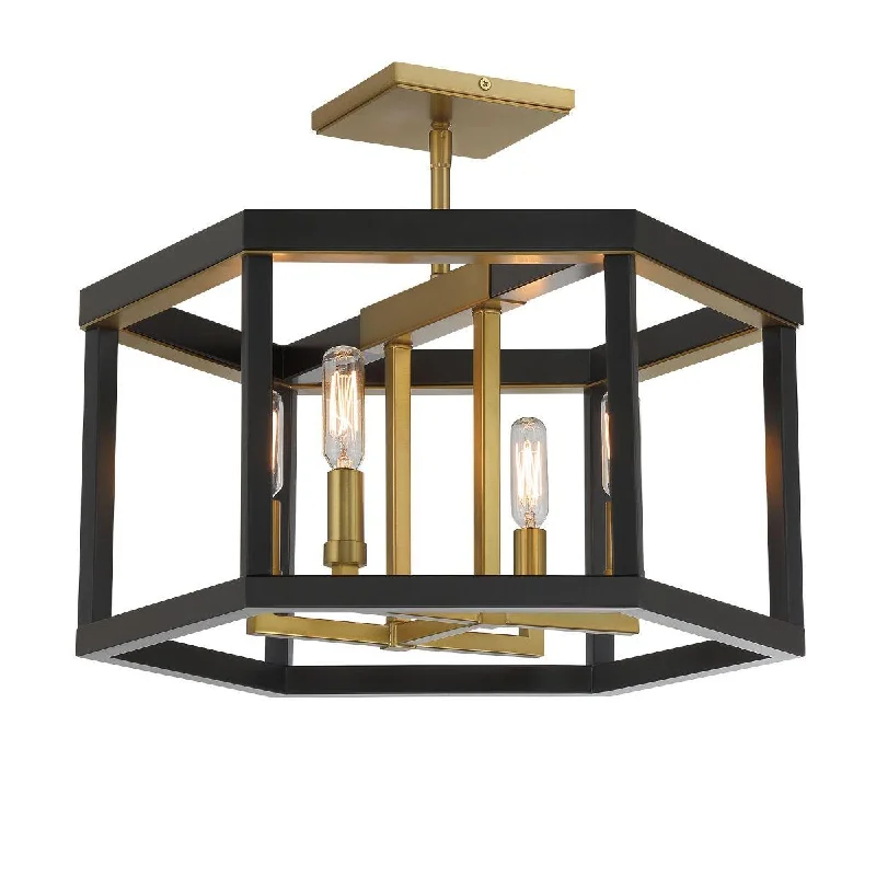 Industrial Area Lighting for Large Open SpacesUnion Estates 18 In. 4 Lights Semi flush Mount Light Black & brass Finish Industrial Area Lighting for Large Open SpacesUnion Estates 18 In. 4 Lights Semi flush Mount Light Black & brass Finish
