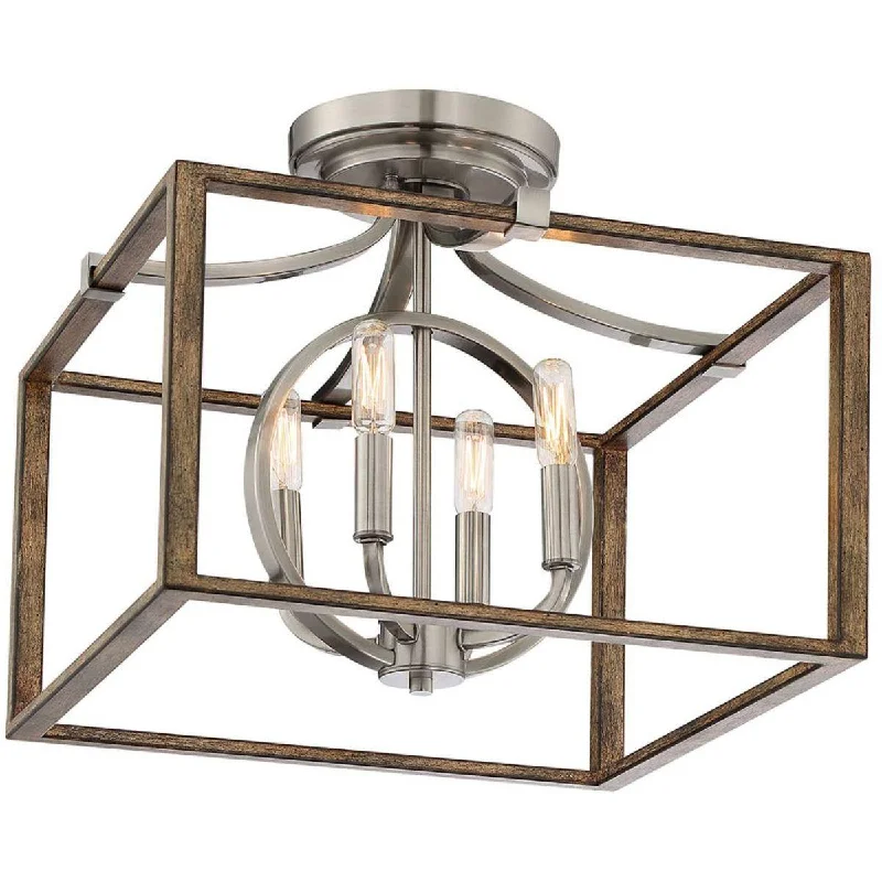 Low - Bay Industrial Lighting Fixtures for Small FactoriesCountry Estates 17 in. 4 Lights Semi flush Mount Light Brushed Nickel finish Low - Bay Industrial Lighting Fixtures for Small FactoriesCountry Estates 17 in. 4 Lights Semi flush Mount Light Brushed Nickel finish