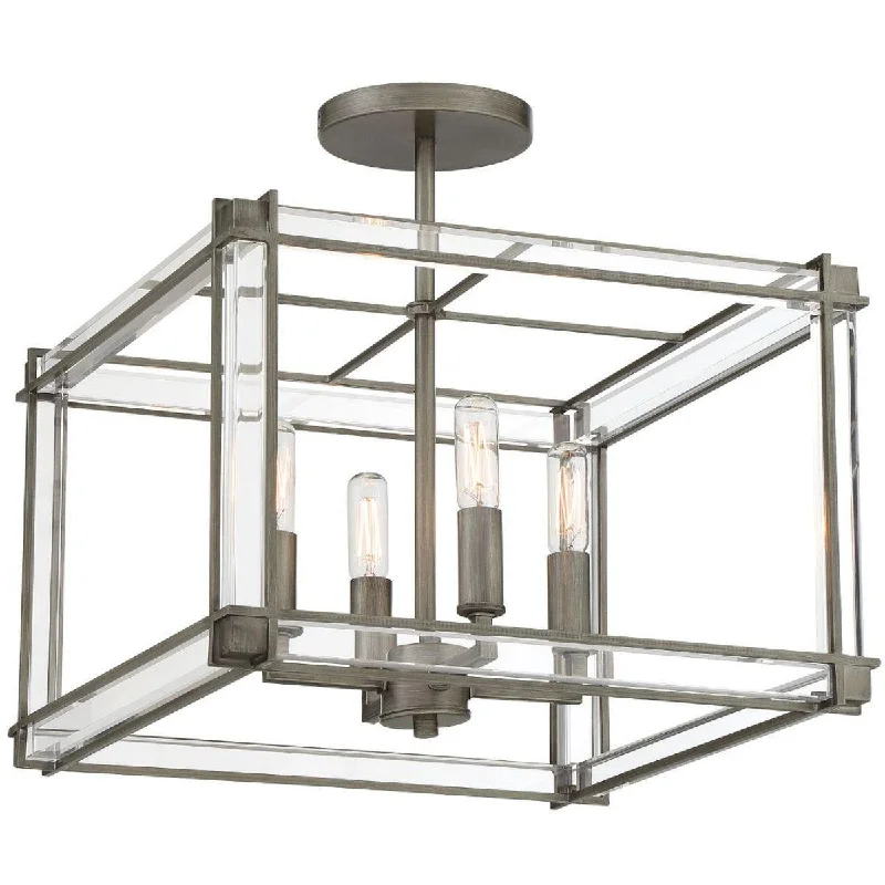 Industrial Emergency Lighting for Safety in FactoriesLangen Square 15 in. 4 Lights Semi flush Mount Light Antique Nickel finish Industrial Emergency Lighting for Safety in FactoriesLangen Square 15 in. 4 Lights Semi flush Mount Light Antique Nickel finish