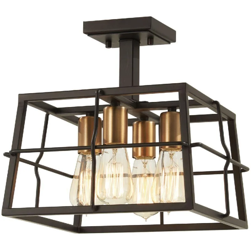 Energy - Efficient Industrial Lighting for Cost - SavingsKeely Calle 13 in. 4 Lights Semi flush Mount Light Bronze & Brass finish Energy - Efficient Industrial Lighting for Cost - SavingsKeely Calle 13 in. 4 Lights Semi flush Mount Light Bronze & Brass finish