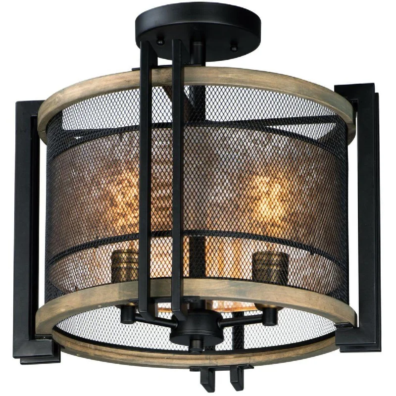 Industrial Ceiling - Mounted Lighting for Assembly PlantsBoundry 17 in. 3 Lights Semi flush Mount Light Black finish Industrial Ceiling - Mounted Lighting for Assembly PlantsBoundry 17 in. 3 Lights Semi flush Mount Light Black finish