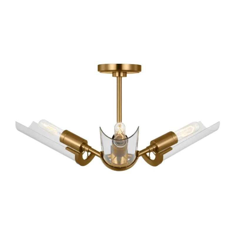 Industrial Emergency Lighting for Safety in FactoriesMezzo 27 in. 3 Lights Semi flush Mount Light Brushed Brass Finish Industrial Emergency Lighting for Safety in FactoriesMezzo 27 in. 3 Lights Semi flush Mount Light Brushed Brass Finish