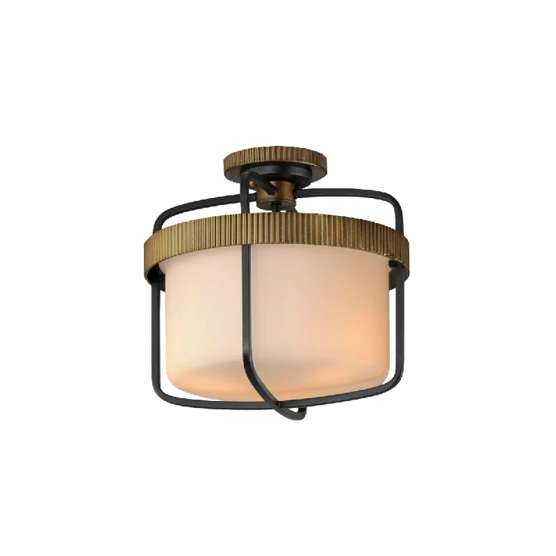 Industrial Lighting for Chemical PlantsRuffles 14 in. 3 Lights Semi flush Mount Light Black & Antique Brass Finish Industrial Lighting for Chemical PlantsRuffles 14 in. 3 Lights Semi flush Mount Light Black & Antique Brass Finish