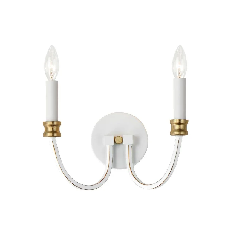 Industrial Lighting for Metal Fabrication ShopsCharlton 12 in. 2 Lights Armed Sconce White & Gold Finish