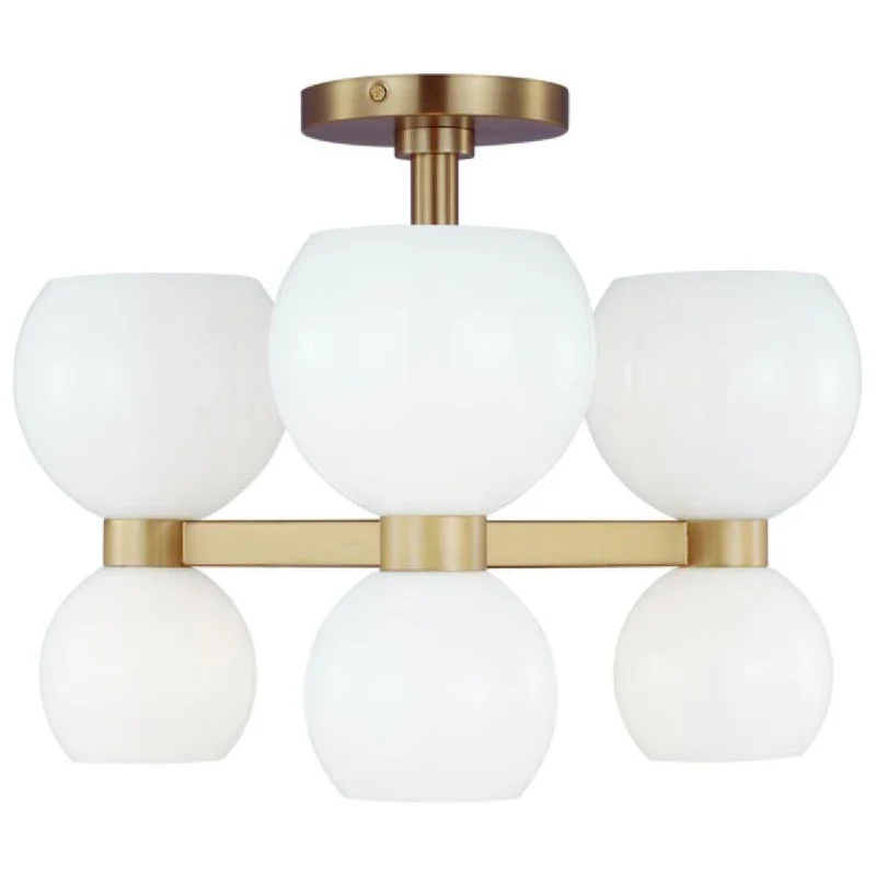 Industrial Lighting for Chemical PlantsLondyn 20 in. 6 Lights Semi flush Mount Light Brushed Brass finish Milk White Shade Industrial Lighting for Chemical PlantsLondyn 20 in. 6 Lights Semi flush Mount Light Brushed Brass finish Milk White Shade
