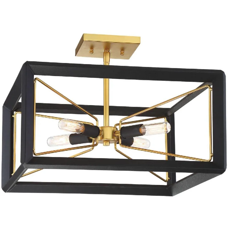 Low - Bay Industrial Lighting Fixtures for Small FactoriesSable Point 17 in. 4 Lights Semi flush Mount Light Black & Gold Finish Low - Bay Industrial Lighting Fixtures for Small FactoriesSable Point 17 in. 4 Lights Semi flush Mount Light Black & Gold Finish