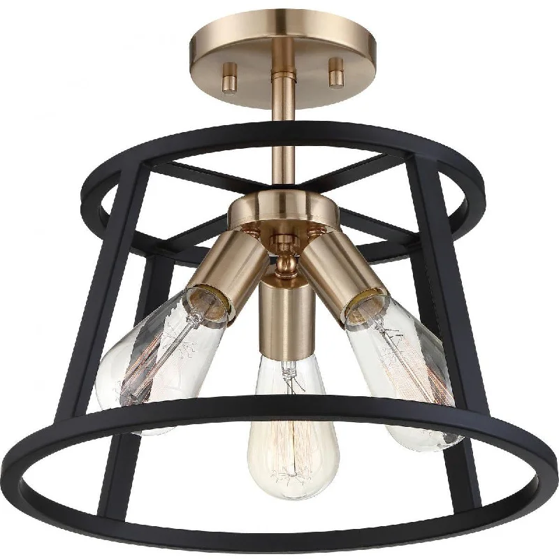 Industrial Lighting for Chemical PlantsChassis 14 in. 3 Lights Flush Mount Brass finish Industrial Lighting for Chemical PlantsChassis 14 in. 3 Lights Flush Mount Brass finish