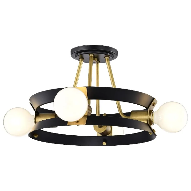 Industrial Lighting for Automotive Manufacturing PlantsMarsden 13 in. 4 lights Semi-flush Mount Light Matte Black and Natural Brass Finish Industrial Lighting for Automotive Manufacturing PlantsMarsden 13 in. 4 lights Semi-flush Mount Light Matte Black and Natural Brass Finish