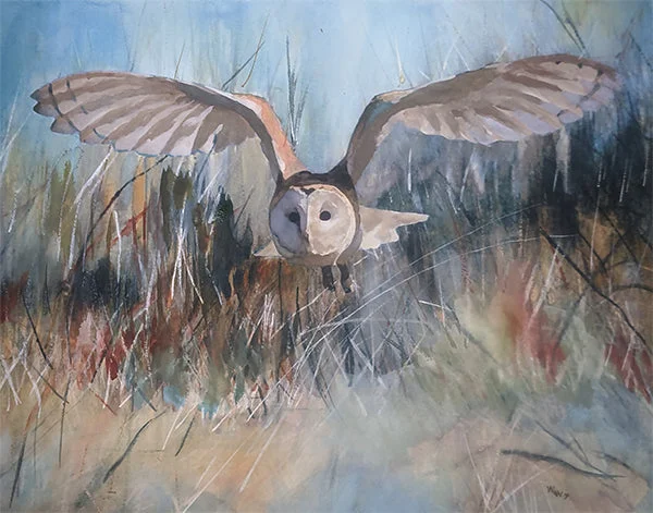 Track lighting with colored glass accentsOwl in Flight