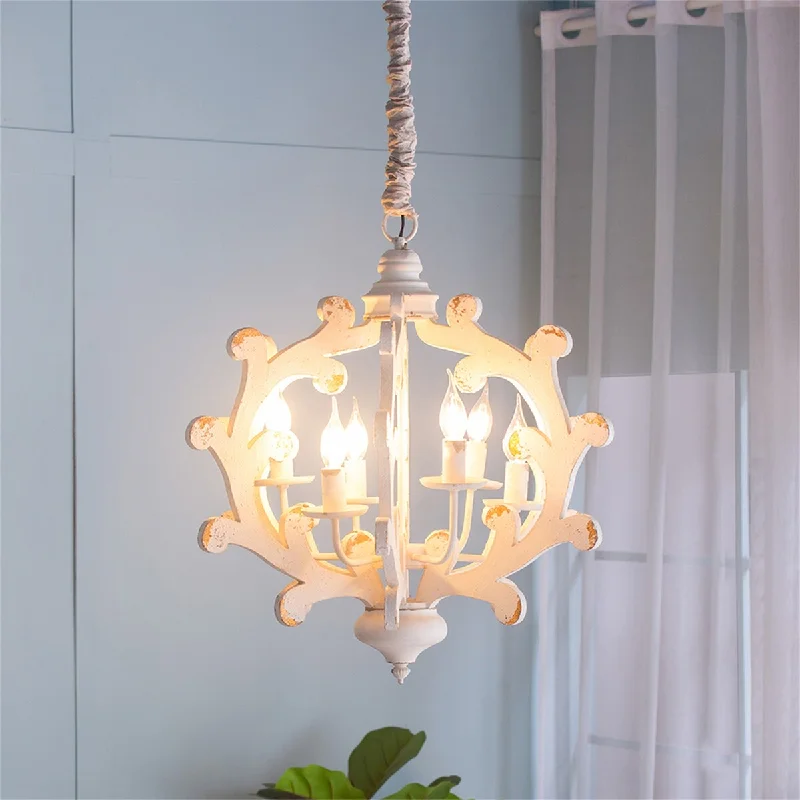 Chandeliers with Metal Frames in Silver FinishChandeliers with Metal Frames in Silver Finish6 Light Wood Chandelier (Bulb Not Included)
