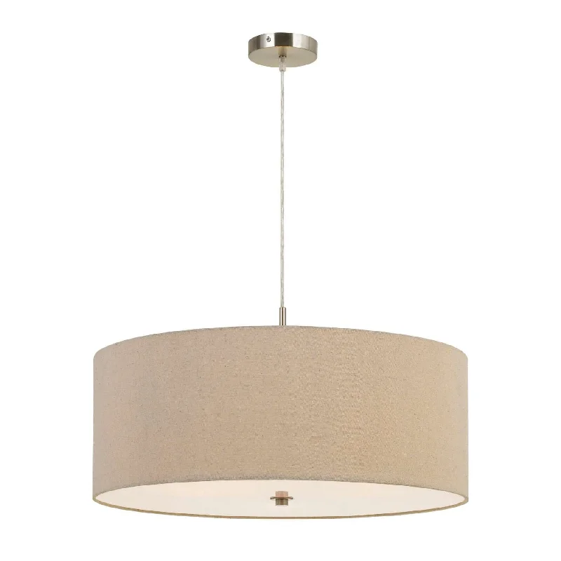 Chandeliers for Dining Rooms to Set the Mood for MealsChandeliers for Dining Rooms to Set the Mood for Meals60W X 3 Drum Shade Pendant Fixture, Beige And Silver By Benzara Chandeliers for Dining Rooms to Set the Mood for MealsChandeliers for Dining Rooms to Set the Mood for Meals60W X 3 Drum Shade Pendant Fixture, Beige And Silver By Benzara
