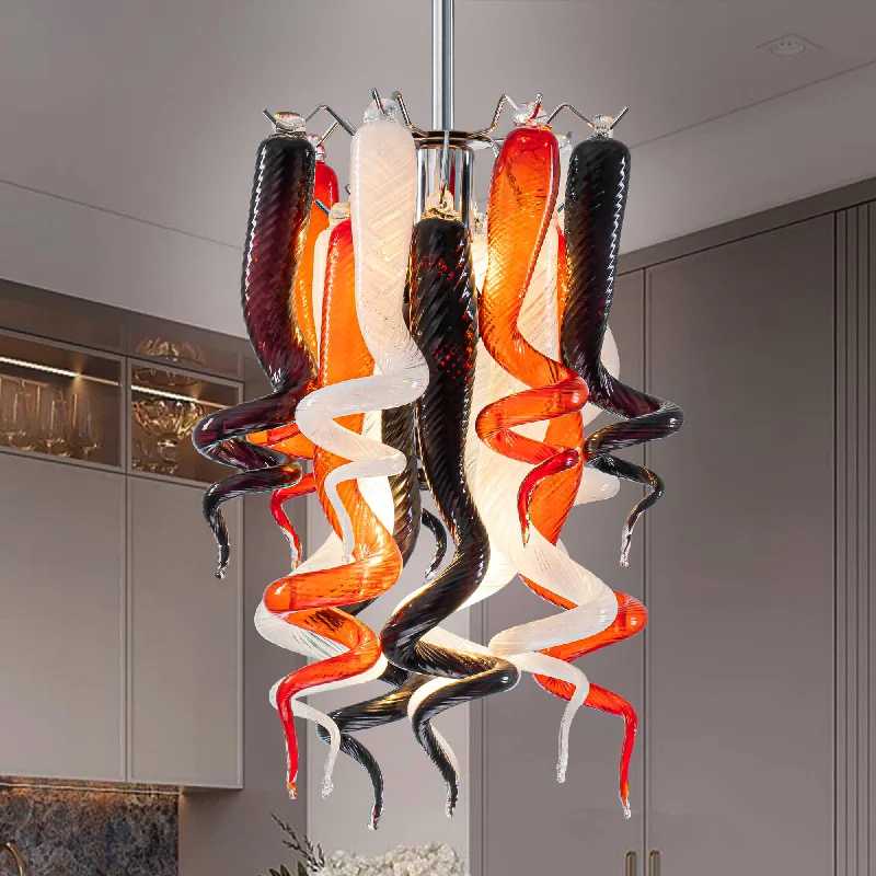 Chandeliers with Candle - Style Bulbs for a Classic AestheticChandeliers with Candle - Style Bulbs for a Classic AestheticMiniature Designed Murano Glass Chandelier White Red And Brown Pendants