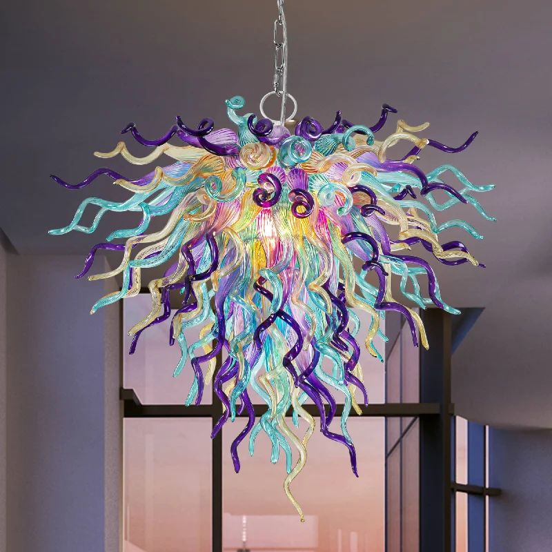 Chandeliers with Clear Crystal for a Sparkling EffectChandeliers with Clear Crystal for a Sparkling EffectBlown Glass Chandelier Invert Cone Amber Purple Aqua D22'XH18“ Chandeliers with Clear Crystal for a Sparkling EffectChandeliers with Clear Crystal for a Sparkling EffectBlown Glass Chandelier Invert Cone Amber Purple Aqua D22'XH18“