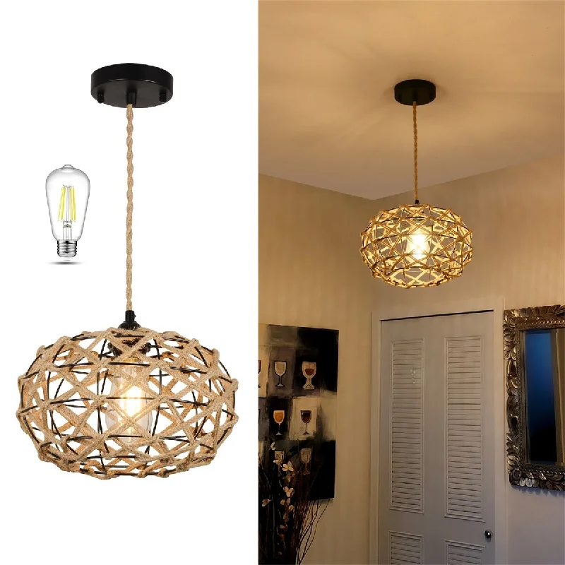 Incandescent Chandeliers for a Warm and Traditional GlowIncandescent Chandeliers for a Warm and Traditional GlowHemp Rope Cage Pendant Light with LED Bulb