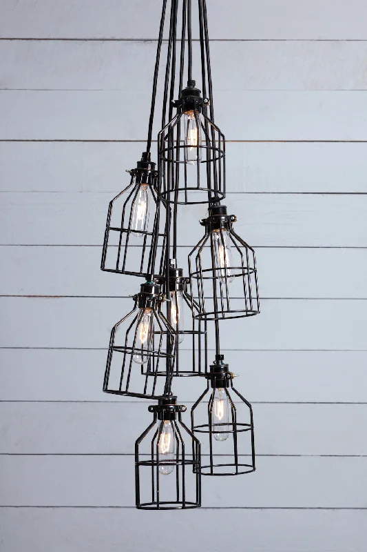 Chandeliers with Metal Frames in Bronze FinishChandeliers with Metal Frames in Bronze FinishIndustrial Chandelier - Black Wire Cage - 7 Light Cluster Chandeliers with Metal Frames in Bronze FinishChandeliers with Metal Frames in Bronze FinishIndustrial Chandelier - Black Wire Cage - 7 Light Cluster