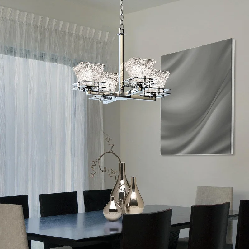 Modern Crystal Chandeliers for Contemporary HomesModern Crystal Chandeliers for Contemporary HomesJustice Design Veneto Luce Metropolis 4-light Polished Chrome Chandelier, Lace Square Flared Shade - Silver