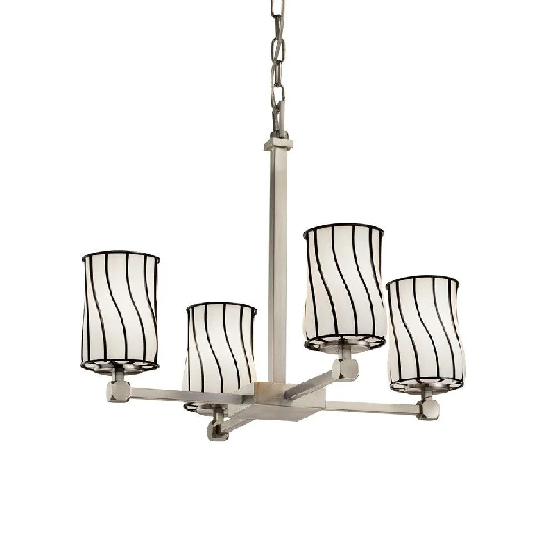 Chandeliers with Clear Crystal for a Sparkling EffectChandeliers with Clear Crystal for a Sparkling EffectJustice Design Wire Glass Tetra 4-light Brushed Nickel Chandelier, Swirl with Opal Cylinder - Flat Rim Shade