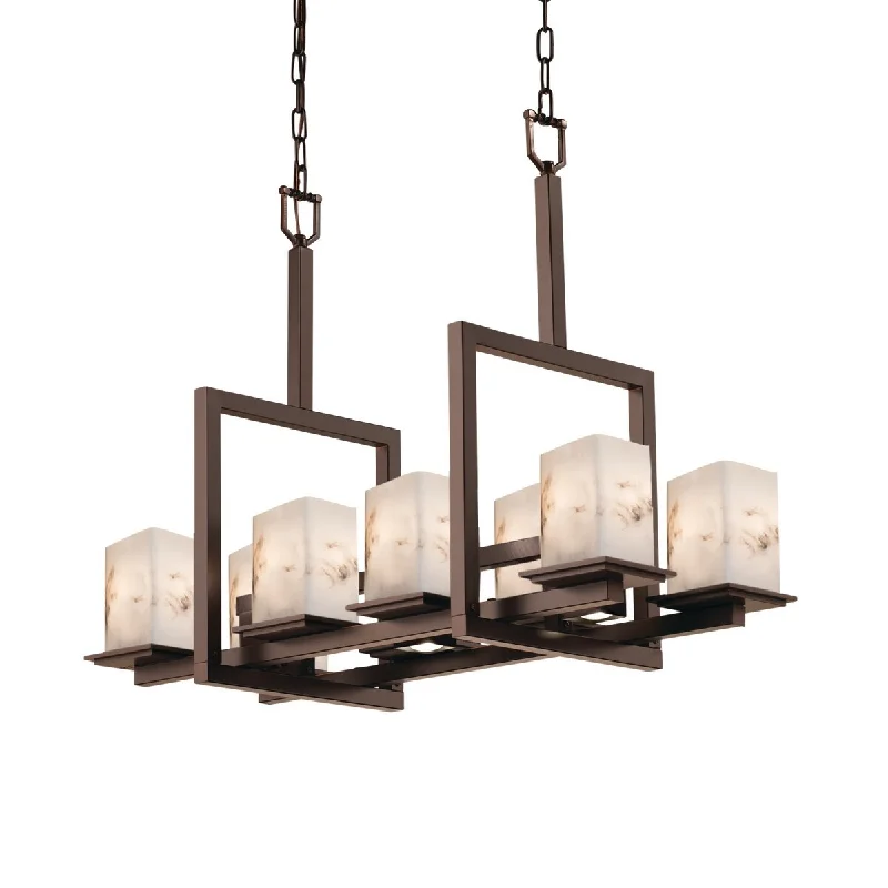 Chandeliers for Low Ceilings to Avoid OvercrowdingChandeliers for Low Ceilings to Avoid OvercrowdingLumenAria Montana Dark Bronze Bridge Chandelier, Faux Alabaster Square w/ Flat Rim Shade