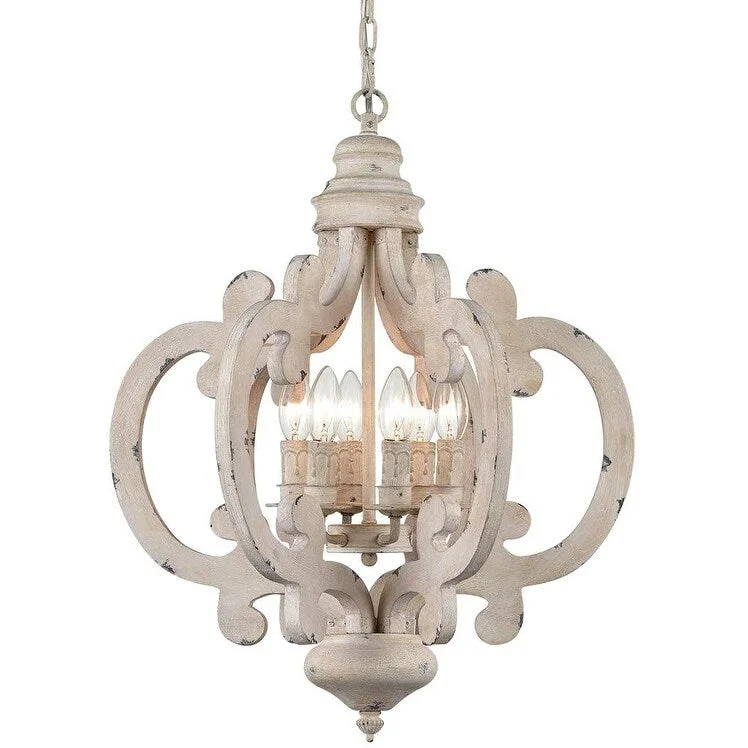 Bohemian - Style Beaded Chandeliers for Eclectic DecorBohemian - Style Beaded Chandeliers for Eclectic DecorMoneglia Distressed Wooden Chandelier 6-Light Vintage Hanging Light Fixture-Assembled