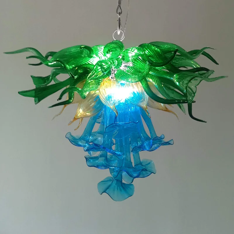 Chandeliers with Frosted Glass for a Softer Light DiffusionChandeliers with Frosted Glass for a Softer Light DiffusionMurano Blown Glass Chandelier Three Layers Blue Green And Gold