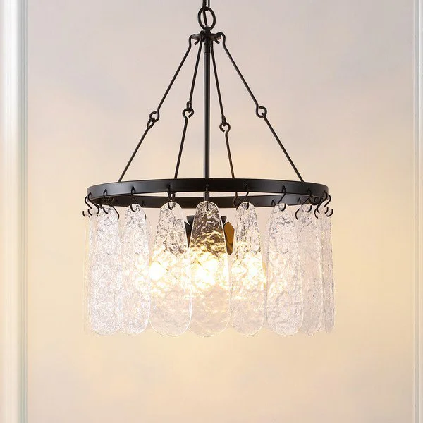 Chandeliers with Metal Frames in Bronze FinishChandeliers with Metal Frames in Bronze FinishSafavieh Selene, 4 Light, 20 Inch, Black/Clear, Iron/Glass Chandelier - Black