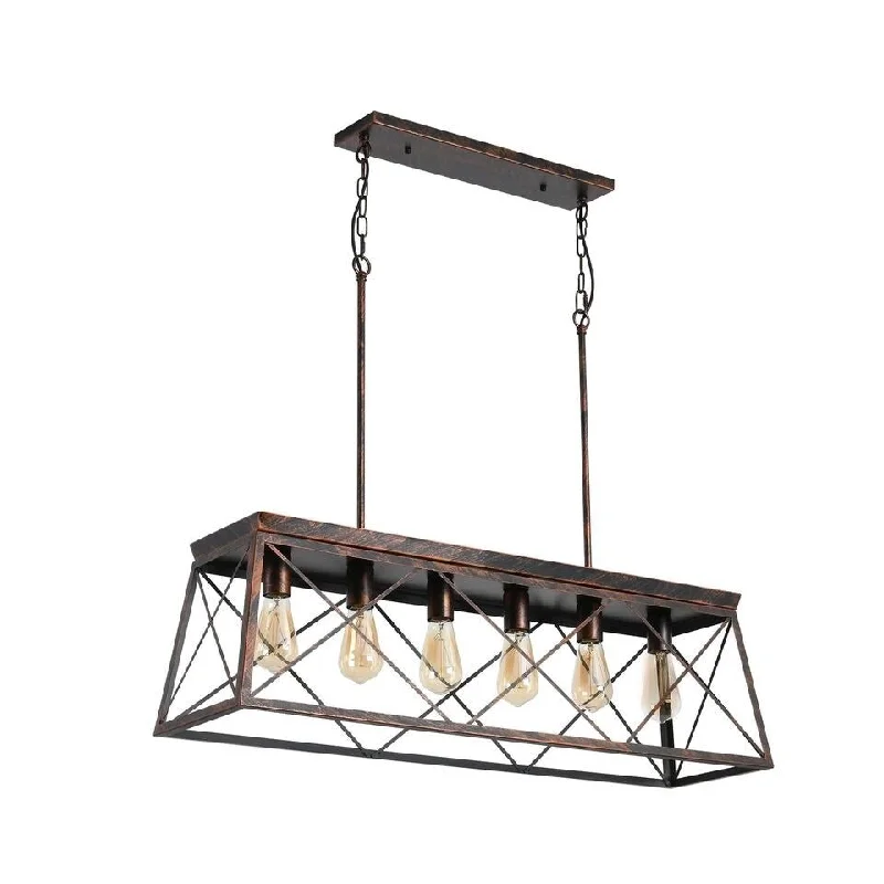 Chandeliers with Pendant Lights for a Stylish LookChandeliers with Pendant Lights for a Stylish LookVintage Collection Six-light Farmhouse Linear Chandelier，Kitchen Island, Farmhouse Pendant Light - 35.6x12x5.6