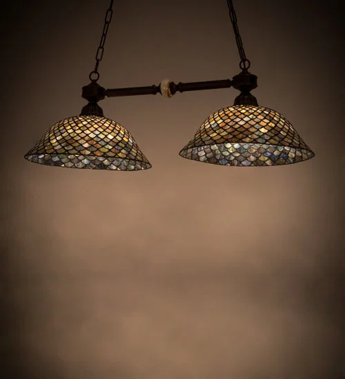 Tropical - Themed Ceiling Lights with Palm - Leaf Shapes and Rattan WrapsTropical - Themed Ceiling Lights with Palm - Leaf Shapes and Rattan WrapsMeyda Lighting 26440 37"L Tiffany Fishscale 2 LT Island Pendant