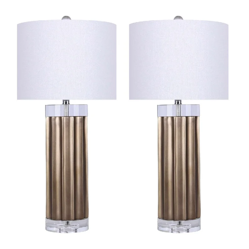 wooden table lamps with natural grain for a warm and organic feelwooden table lamps with natural grain for a warm and organic feel29" Polyresin Table Lamp w/ Ribbed Base & Off-White Linen Shade (Set of 2)