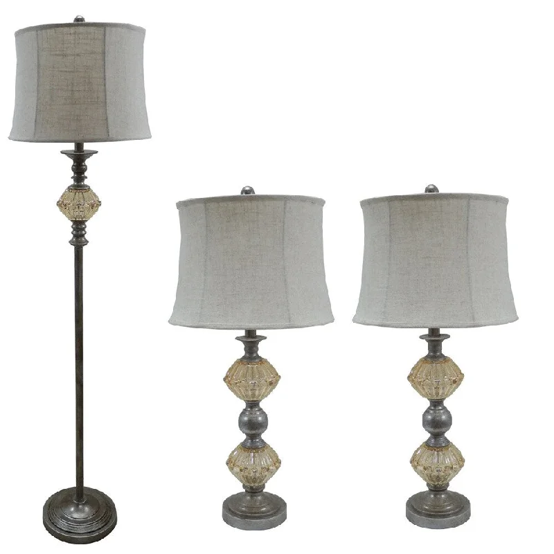 coastal style table lamps with nautical elements for beach housescoastal style table lamps with nautical elements for beach houses3-piece Antique Silver Finish Metal/ Amber Glass Lamp Set