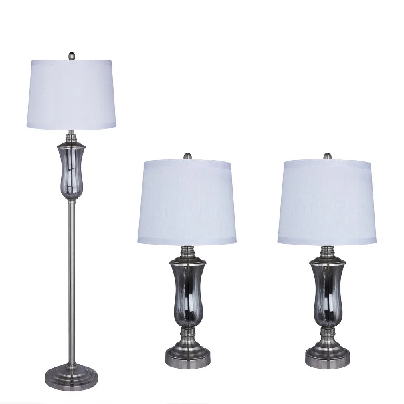 modern minimalist table lamps for contemporary living roomsmodern minimalist table lamps for contemporary living rooms3PC Smoke Grey Glass & Metal Lamp Set in Brushed Steel Finish - Silver