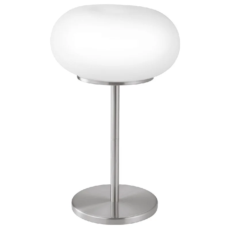 wooden table lamps with natural grain for a warm and organic feelwooden table lamps with natural grain for a warm and organic feelEglo Optica 2 x 60-watt Table Lamp Nickel Finish and Opal Frosted Glass