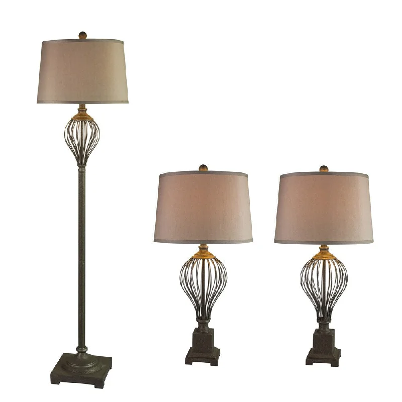 wooden table lamps with natural grain for a warm and organic feelwooden table lamps with natural grain for a warm and organic feelFangio Lightings #3857AGRY Metal Wire 3PC Lamp Set in Antique Grey