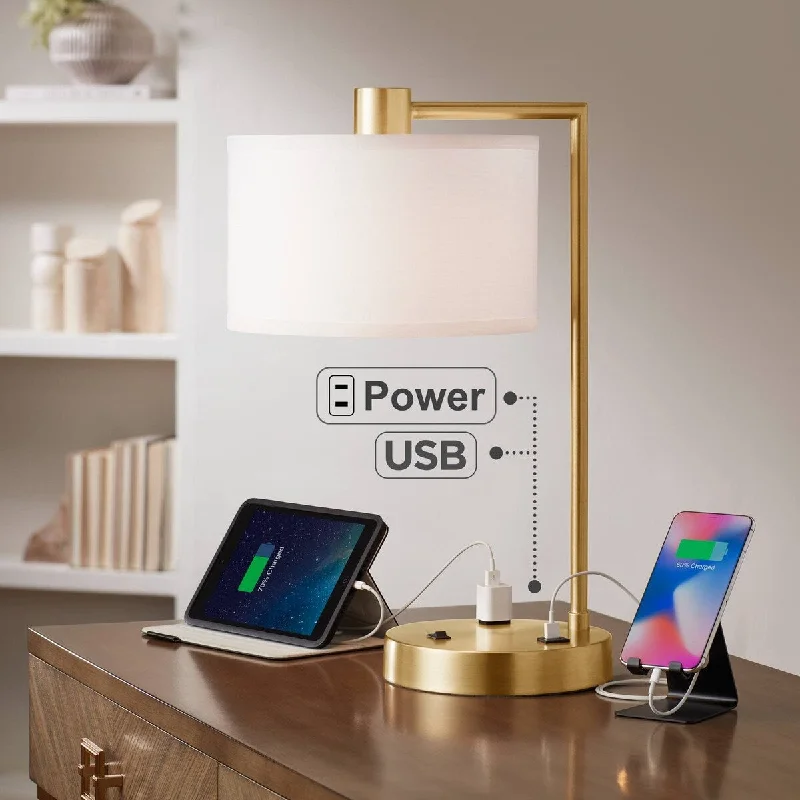 wooden table lamps with natural grain for a warm and organic feelwooden table lamps with natural grain for a warm and organic feelModern Accent Table Lamp 21" High with USB and AC Power Outlet in Base Brass White Linen Drum Shade