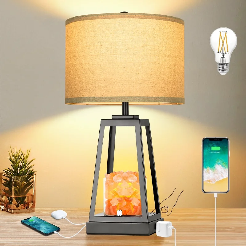 coastal style table lamps with nautical elements for beach housescoastal style table lamps with nautical elements for beach housesUSB Touch Farmhouse Table Lamp with salt lamp, 3 Way Dimmable Bedside Lamps, Included 2 Bulbs - 24.4'' H X 13'' W X 13'' D